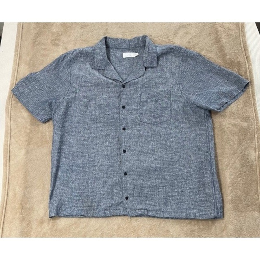 Onia Shirt Men's XL Blue 100% Linen Button Up ‎ Short Sleeve